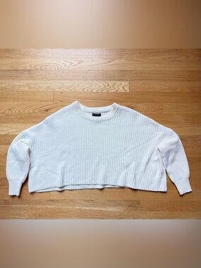 POOF Cropped Ribbed Sweater Top in Off-White